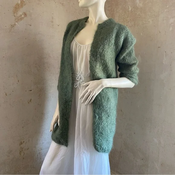 トップス Vintage mohair cardigan Vintage 60s 70s BRENT Shaggy Mohair Cardigan Sweater Navy L